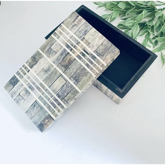 Gray And White Rectangle Box Bone Inlay Modern Design Hand Crafted Made In India - Picture 4 of 8